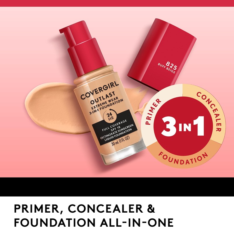 Covergirl Outlast Extreme Wear 3-in-1 Full Coverage Liquid Foundation, SPF