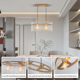 Liilokte 2 Light Modern Crystal Chandelier D23.6 Dining Room Chandelier Over Table Contemporary Pendant Ceiling Light Fixture Adjustable Height E26 for Living Room, Foyer, Entryway, Bedroom Gold