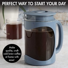 Primula Burke Deluxe Cold Brew Iced Coffee Maker, Comfort Grip Handle, Durable Glass Carafe, Removable Mesh Filter, Perfect 6 Cup Size, Dishwasher Safe, 1.6 qt, Blue