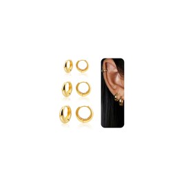 Chihayafuji 3Pairs Gold Hoop Earrings Set for Women Chunky Small Huggie Hoop Earrings Dainty Earring Hypoallergenic Lightweight and Compact Fashionable and Sturdy Suitable for Multiple Piercings
