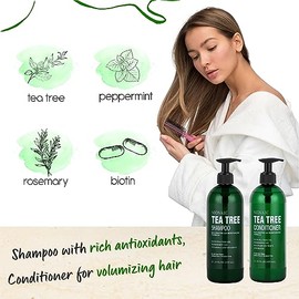 Juego de champú y acondicionador de árbol de té para el crecimiento del cabello, tratamientos para adelgazar la pérdida del cabello mujeres y hombres,
