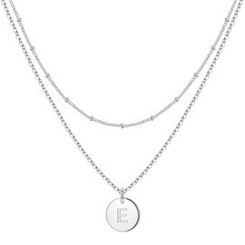 IEFWELL Silver Initial Necklaces for Women - Silver Necklaces for Women Gifts for Girls Initial Necklaces Layering Necklaces for Women Letter E Necklaces for Girls Necklaces Silver Jewelry for Women