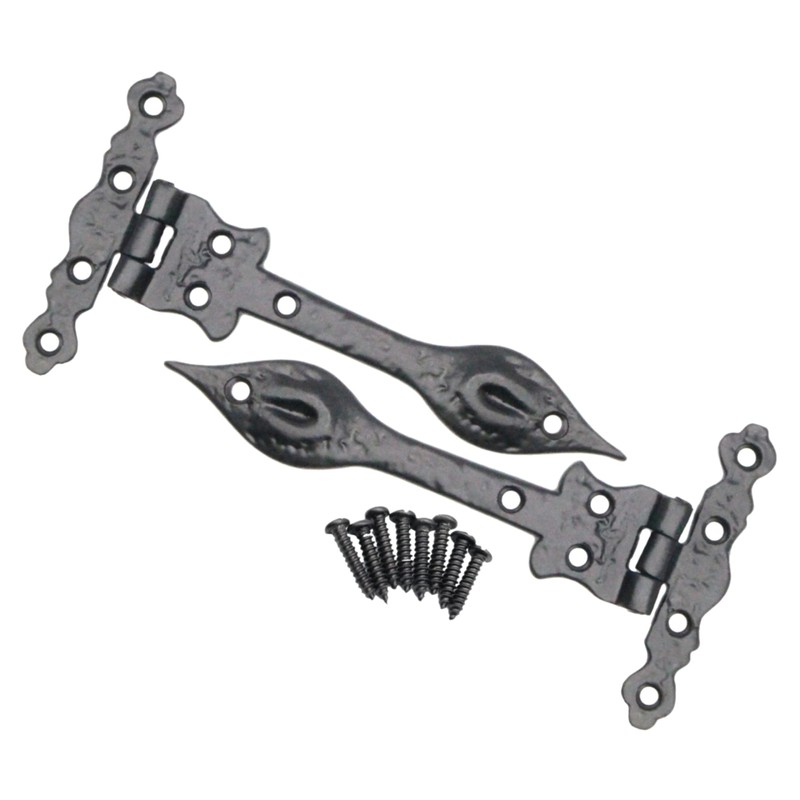 Black Cast Iron Spear Hinges Leaf Design Pair - 6