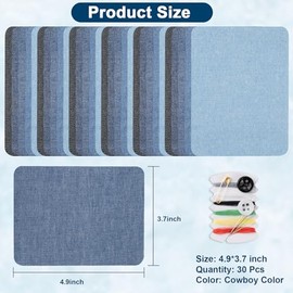 Amrules Iron On Patches, 30 Pieces 3.7 x 4.9 Inch Fabric Repair Kit in Denim Colors - Includes 5 Shades for Jeans, Shirts, Dress and Clothing