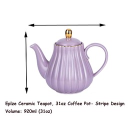 YBK Tech Strength Porcelain Tea Sets, Porcelain Coffee Pot Ceramic Teapot- Stripe Design (Purple)