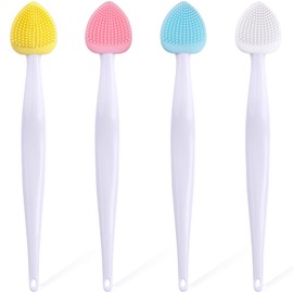 Mxxipp 4pcs Lip Scrub Brush, Silicone Heart Lip Exfoliator Brushes Scrubber Tool, Double-Sided Lip Cleaning Exfoliating Remove Dead Skin Tool for Men Women Dark Lips- Pink & White & Blue & Yellow