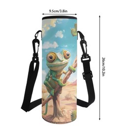 HUGS IDEA Chameleon Water Bottle Holders for Boys Adjustable Bottles Shoulder Bag Carrier for Outdoor Travel Dustproof Lightweight Pouch for Hiking Waterbottle Sleeve