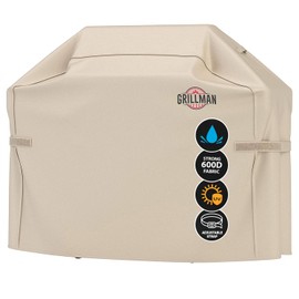 Grill Cover by Grillman, Tan, 60 Inch, BBQ Outdoor Grill Covers, Charcoal & Gas Grills, Waterproof, Rip-Proof, Weather-Resistant, Anti-UV, Barbecue Cover for Weber, Genesis, Charbroil, Nexgrill, etc