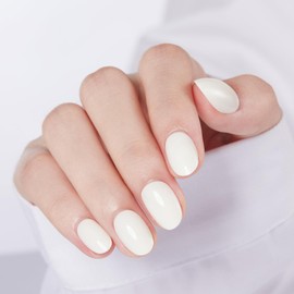 modelones Short Press on Nails, 32Pcs 16 Sizes Oval Fake Nails Kit Press Ons with Nail Glue, Adhesive Tabs, Nail File, Prep Pad, Manicure Stick, Milky White