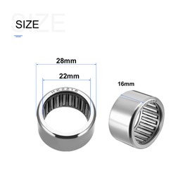 METALLIXITY HK2216 Needle Roller Bearings 22mm ID x 28mm OD x 16mm Height 1 Pack, Chromium Steel Open End Thrust Bearing - for Industrial Machinery and Equipment
