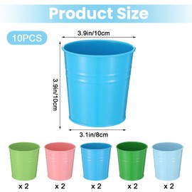 10 Pcs Metal Pen Holder, Colorful Desktop Pencil Cup, Mini Stationary Supplies Buckets, Round Makeup Brush Storage Organizers for Office Home School Classroom Accessory, 3.9 x 3.9 x 3.15 Inches