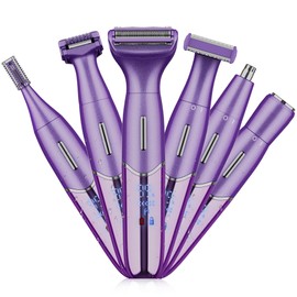 Karrte 6-in-1 Electric Razor for Women's Pubic Hair, Painless Body Shaver and Facial Epilator, Hair Removal for Face, Bikini Trimmer for Women's Private Area Purple