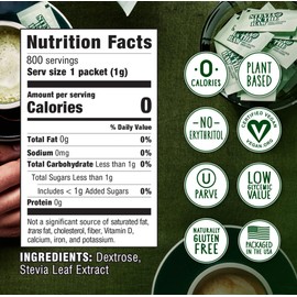 STEVIA ZERO CALORIE SWEETENER PACKETS – PLANT-BASED SUGAR SUBSTITUTE, 800-COUNT, KETO-FRIENDLY, GLUTEN-FREE & VEGAN