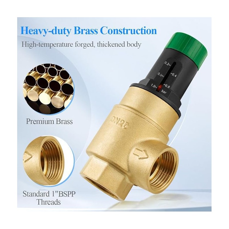 WiseWater 1" G Pressure Relief Valve, 0.2-1.0 bar Visually Adjustable