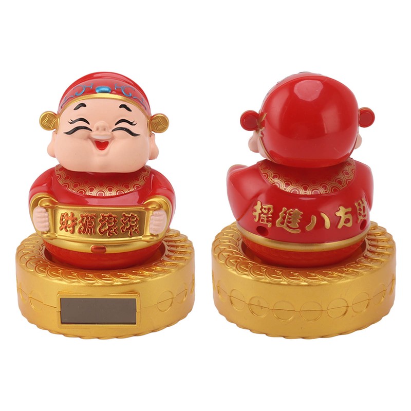 Cai Shen Statue Solar Power Shaking Head Vivid Decorative Chinese