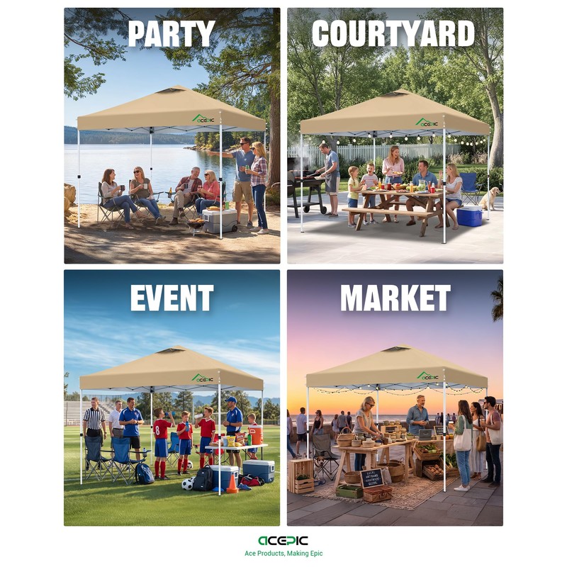 10x10 Pop Up Canopy Tent, Easy Setup Shelter, Khaki