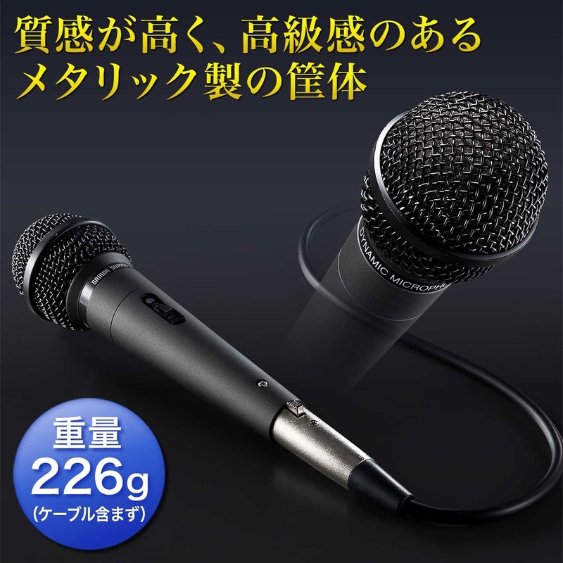 Sanwa Direct 400-SP045 Dynamic Microphone, Unidirectional with Switch, 4.5 m