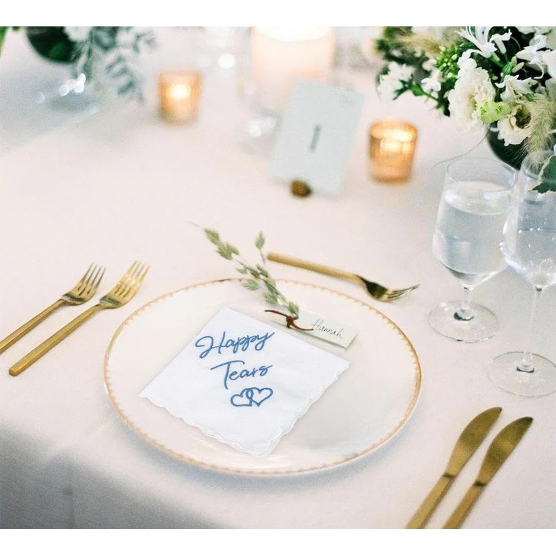 YSJCHEBS Set of 2 Wedding Handkerchiefs, Embroidered Handkerchiefs, Cute Simple