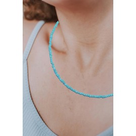 PINK TOWN Colorful Beaded Necklace Bohemian Rice Beads Choker Necklace Handmade Beaded Summer Beach Necklace Colorful Beaded Necklace for Women (Blue1)