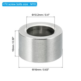 PATIKIL M10 Stainless Steel Spacer, 2 Pieces Metal Spacer Stainless Steel 10.2mm ID x 16mm OD x 10mm L Standoff Round for 3/8" M10 Screw Bolt