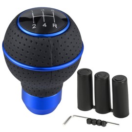 Arenbel 5 Speed Round Shifter Lever Knob Car Gear Stick Leather Shift Handle Fit Most Manual Vehicles, Blue