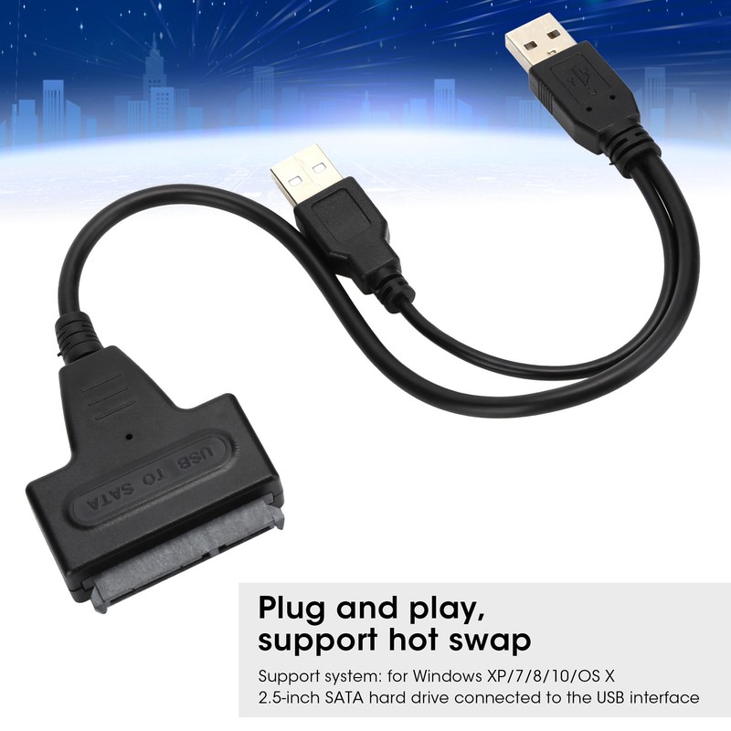 2Pcs Convert Cable USB 2.0 SATA 7 15Pin Adapter for