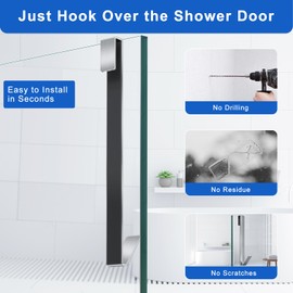 Shower Door Hooks 12 in, Shower Hooks for Towels, Heavy Duty Drilling-Free Extended Towel Hooks for Bathroom Frameless Glass Door, Over The Door Towel Hooks 3 Packs Silver