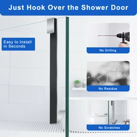 Shower Door Hooks 12 in, Shower Hooks for Towels, Heavy Duty Drilling-Free Extended Towel Hooks for Bathroom Frameless Glass Door, Over The Door Towel Hooks 3 Packs Silver