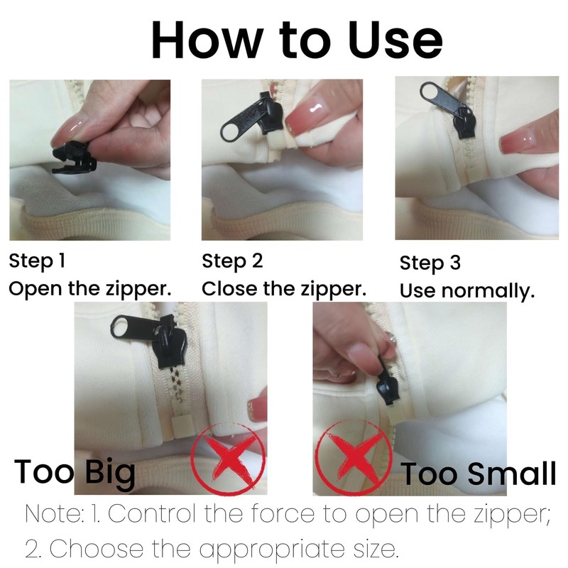 6PCS Zipper Repair Kit, Zip Puller Replacement Set, 3 Sizes