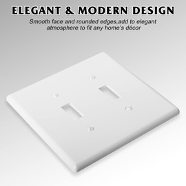 2-Gang Toggle Light Switch Wall Plate Double Switch Decorator Plate Covers, Dual Switch Faceplate Mid-Size 2-Gang 4.88" x 4.92" (Mid-Size, 10-Pack,White)
