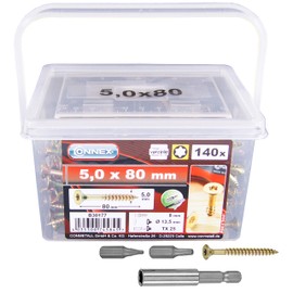 Connex Universal Screws in a Practical Set with Screw Bucket - Countersunk Head, TX Torx Drive, Partial Thread, Yellow Galvanised