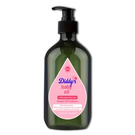 The Goozler Diddy’s Freak Off Edition Baby Oil 16fl.oz Lotion Bottle with Pump Lid Funny Pop Culture Bathroom Home Décor Gift (Dark Apothecary Green)