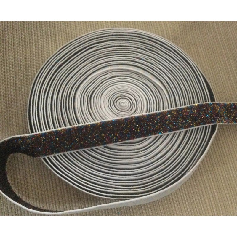 Unbranded 1 Yard 5/8” Black Multi-color Glitter Fold Over Elastic