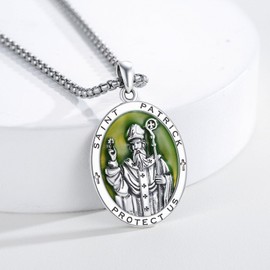 XIXLES Saint Patrick Medal Sterling Silver St Patrick Day Pendant Necklace Protection Jewelry Religious Gift for Men, Not a gemstone