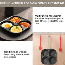 JUSTUP 4-Cup Egg Pan Nonstick,Granite Egg Frying Pan with Heat-Resistant & Cook-Safe Handle,Versatile Breakfast Skillet for Breakfast,Omelet Pan Suitable For Gas Stove & Induction Cooker (Black)