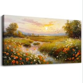 ERQINHUA Large Wall Art For Living Room Canvas Wall Decor For Bedroom Flower landscape Watercolour Painting Office Decoration Countryside Sunrise Scenery Wall Picture Printed Art Home Decor 24"X48"