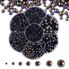 5600PCS Half Round Pearls Flatback Imitation Pearls for Crafts,7 Sizes for DIY Nails Art Crafting,Jewelry Making, Shoes,Cup,Phone Decoration (03 Black AB)