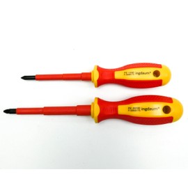 INGDAUM VDE PZ Screwdriver for Pozidriv/Phillips Screws Insulated Against 1000V for Professional Electrician, Mechatronics and Refrigerator (PZ1 & PZ2)