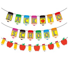 FHGG Back to School Decorations Banner 9.8 Feet Welcome Pencil Apple Decor Happy First Day of School Garland for Classroom Teacher Office Home Party