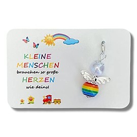 KLEINE MENSCHEN brauchen.. Schutzengel Schlüsselanhänger Geschenk Abschied Kindergarten Kita Tagesmutter Karte Perlenengel Regenbogen