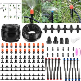 200FT+40FT Drip Irrigation System, Garden Watering System with 8/11mm Main Tubing 4/7mm Distribution Irrigation Tubing and Accessories, Irrigation System for Garden, Greenhouse, Yard, Lawn, Plant
