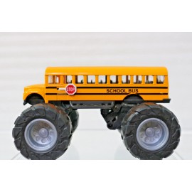 Kinsmart Yellow School Bus Monster Wheels Stop Sign Strong Pull Back Action 5"X3"X3.5"