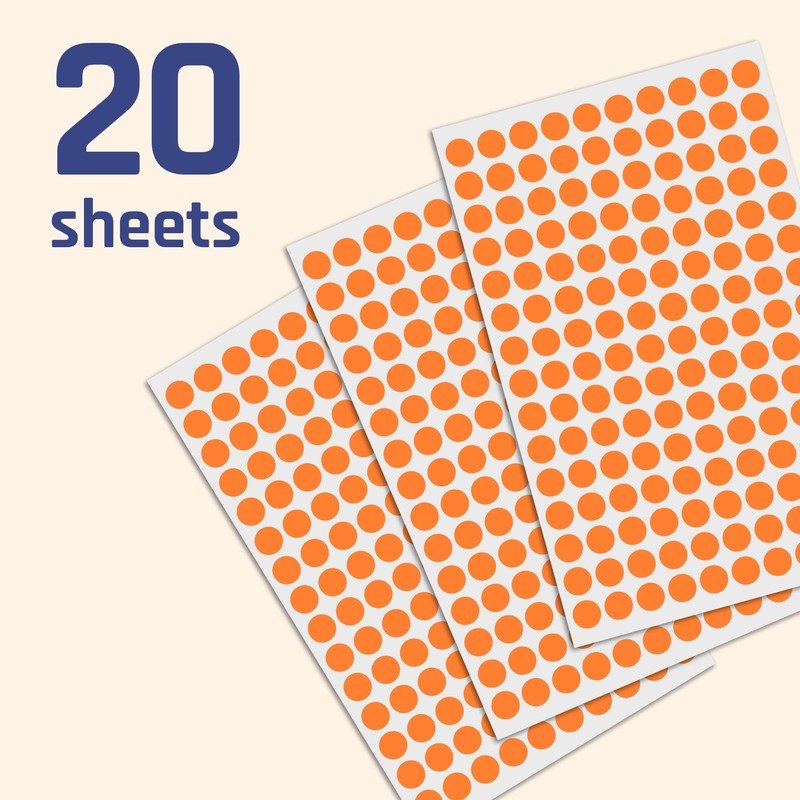 3000 Pack, 0.375" Round Dot Stickers Circle Labels - Orange