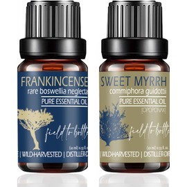 Balm of Gilead Frankincense and Myrrh Essential Oil for Skin - Rare Boswellia Neglecta Relieving Passive Organic Essential Oil - Fully Sustainable, Wild-Harvested, 2 Bottles of 10ml Each