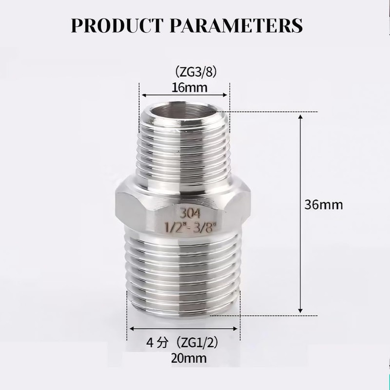 2PCS 304 Shower Hose Connectors Male to Female Threaded Connector