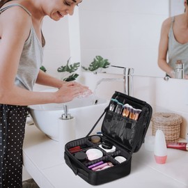 Travel Makeup Case Storage Make Up Tools Cosmetic Bags Black Waterproof Organizer with Compartments Detachable for Hairdressing Nail Art Accessories