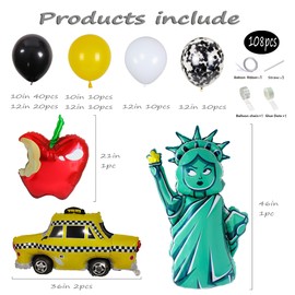 SYNUO 108pcs NYC Party Decorations – Yellow Taxi Balloons, Statue of Liberty Decor, and Big Apple Party Supplies for Urban Birthday Parties, Movie Nights, and Hollywood Themes Decor