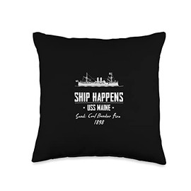 Yellow Journalism Battleship Harbor News Gift USS Maine Remember Spanish American War Havana Cuba Throw Pillow, 16x16, Multicolor