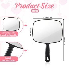 Exclaith 12 Pcs Hand Mirrors Handheld Makeup Mirrors with Handle Portable Wall Mount Handheld Mirror with Hanging Hole for Bathroom Home Barber Salon Travel Camping, 7.3 x 10.2 Inch, Black