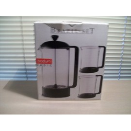 Bodum Basic Brazil-Set Coffee Maker and 2 Coffee Mugs: 3 Piece Set (WHITE)